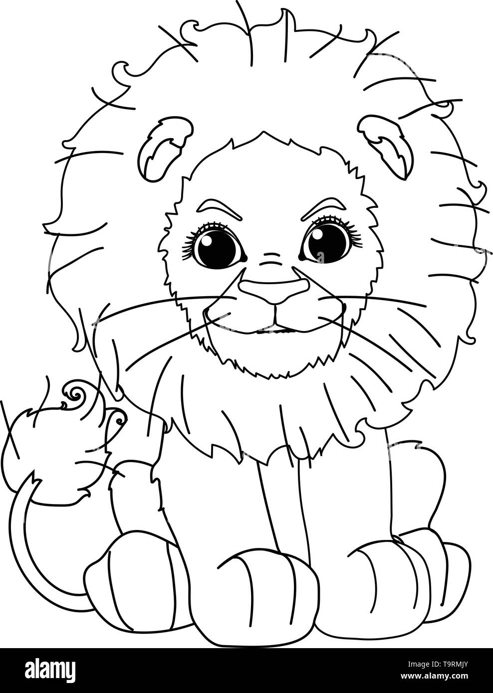 Ligne vector clip art cartoon animal mignon petit lion Illustration de Vecteur