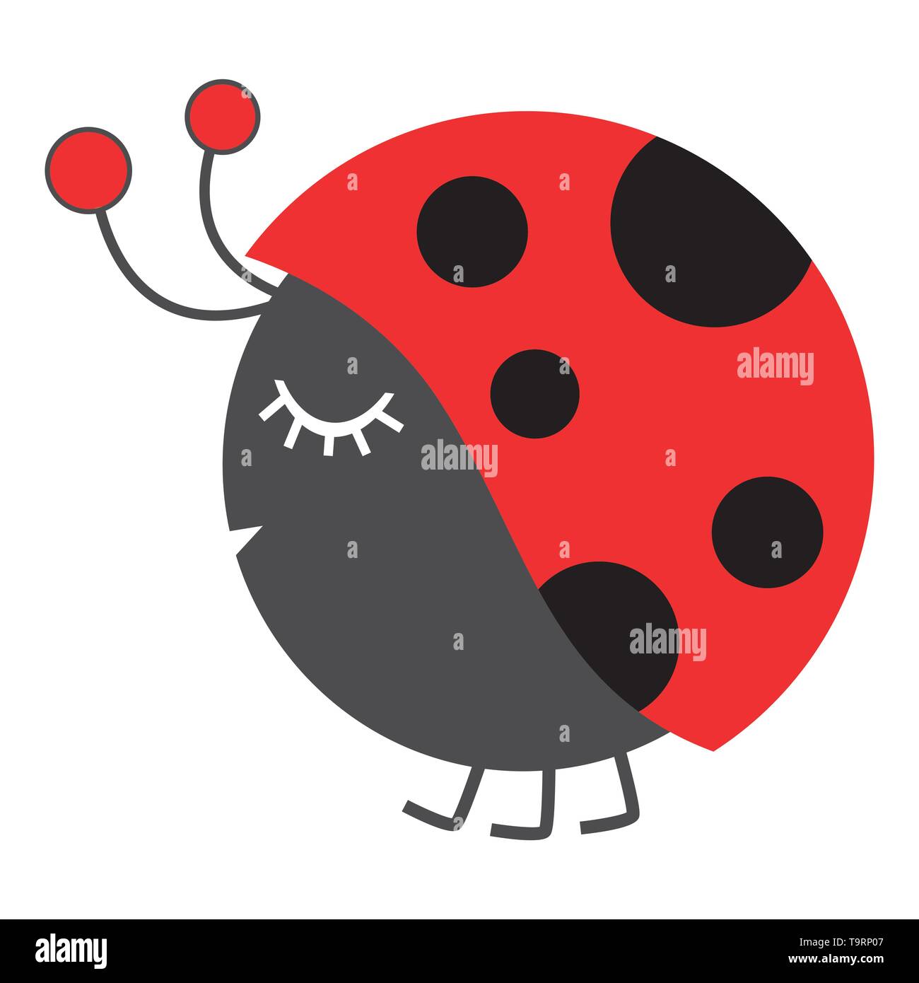 Ladybird Ladybug Vector Illustration - design plat Simple Mignon de coccinelle - rouge noir Illustration de Vecteur