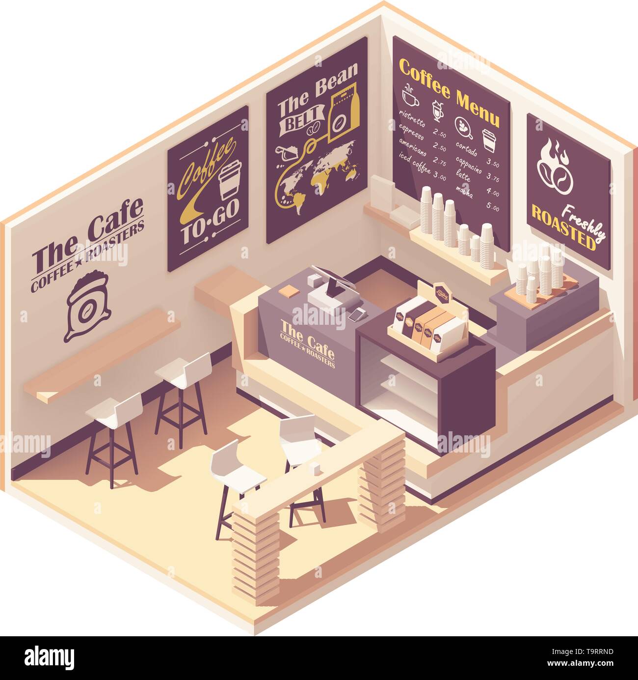 Petites isométrique vectoriel coffeehouse Illustration de Vecteur