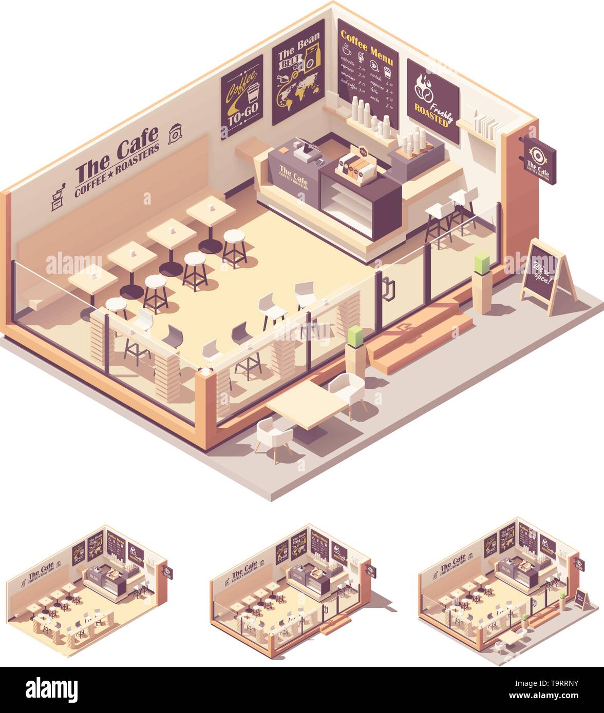 Café ou isométriques vectorielles coffeehouse Illustration de Vecteur