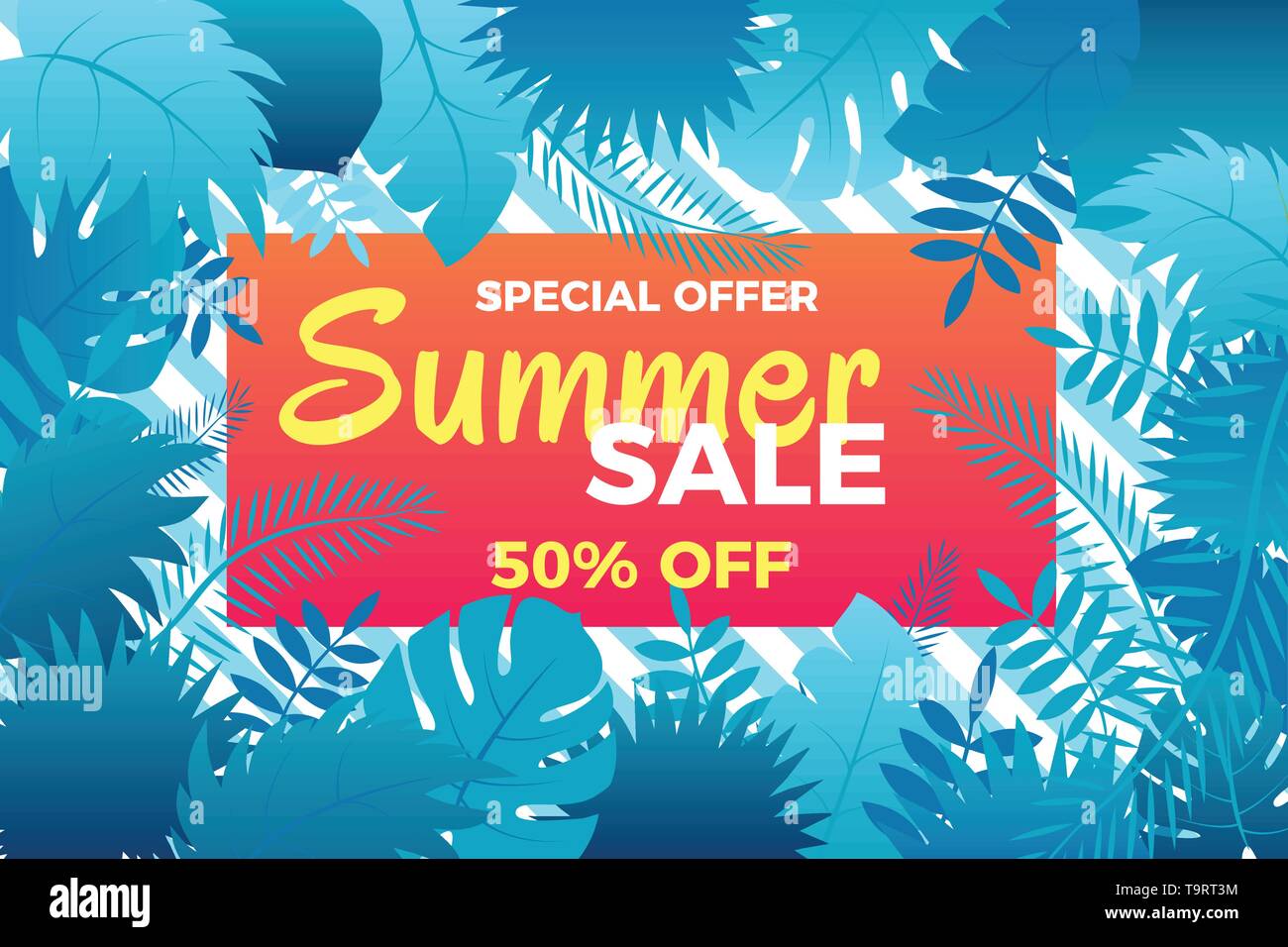 Vente d'été feuilles d'illustration vectorielle avec bannière en style à la mode Illustration de Vecteur