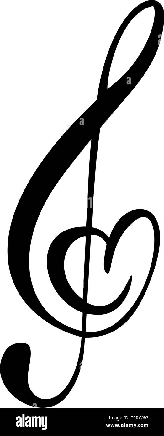 Hand drawn aime la musique Logo vector clé de sol et le coeur. Isolé sur le fond blanc Illustration de Vecteur