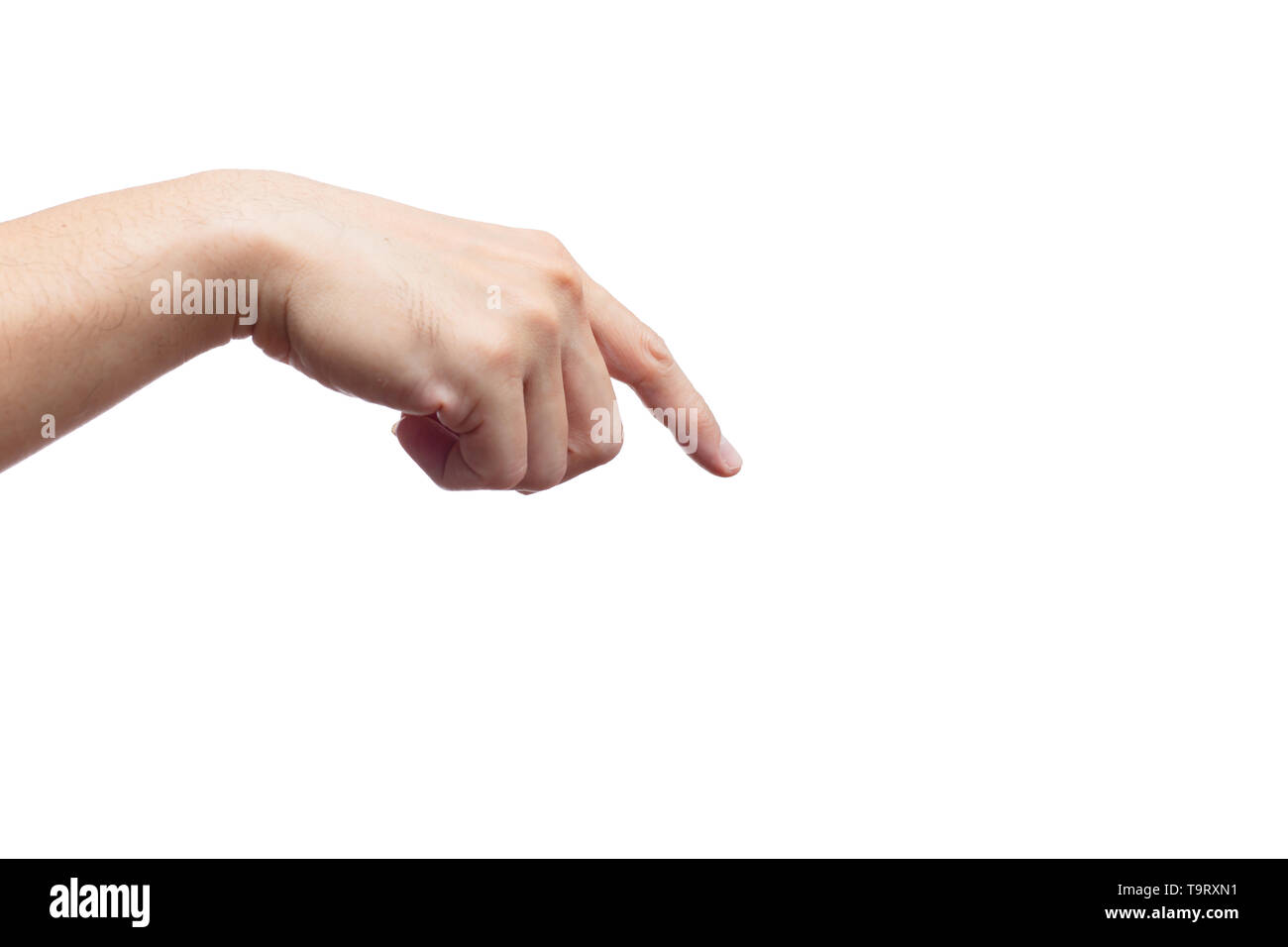 Côté masculin point fingle bas gusture isolé sur fond blanc Banque D'Images