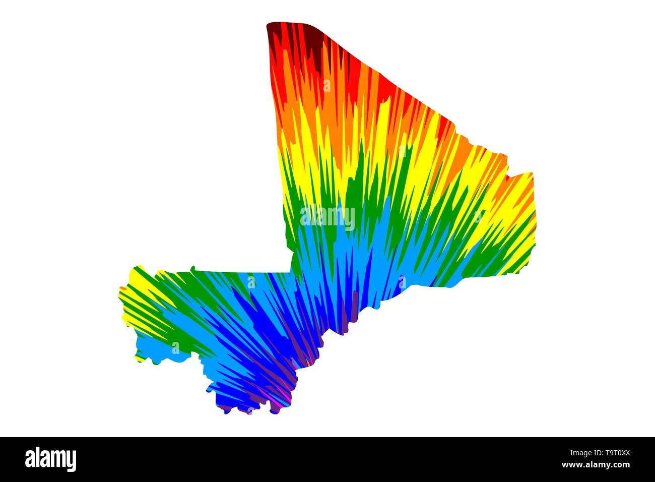 Mali - la carte est conçu rainbow abstract colorful pattern, République du Mali carte de color explosion, Illustration de Vecteur