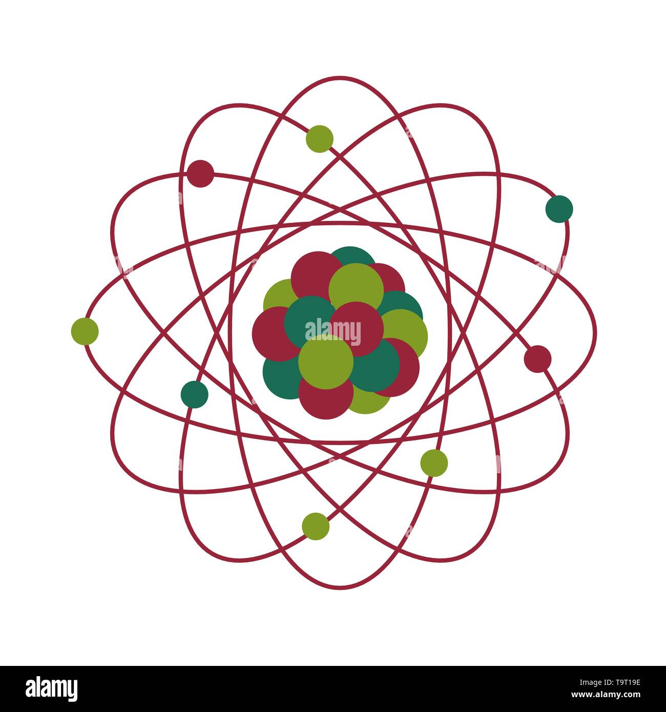 Vector illustration avec la structure atomique. Imprimer avec le symbole de  l'énergie nucléaire, de la recherche scientifique, la chimie moléculaire.  L'éducation. Journée de la science. Chem Image Vectorielle Stock - Alamy
