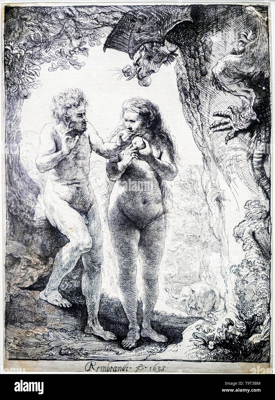 Rembrandt van Rijn (1606 -1669) Adam et Eve, 1638 Gravure, retouchées avec plume, encre et craie noire Banque D'Images