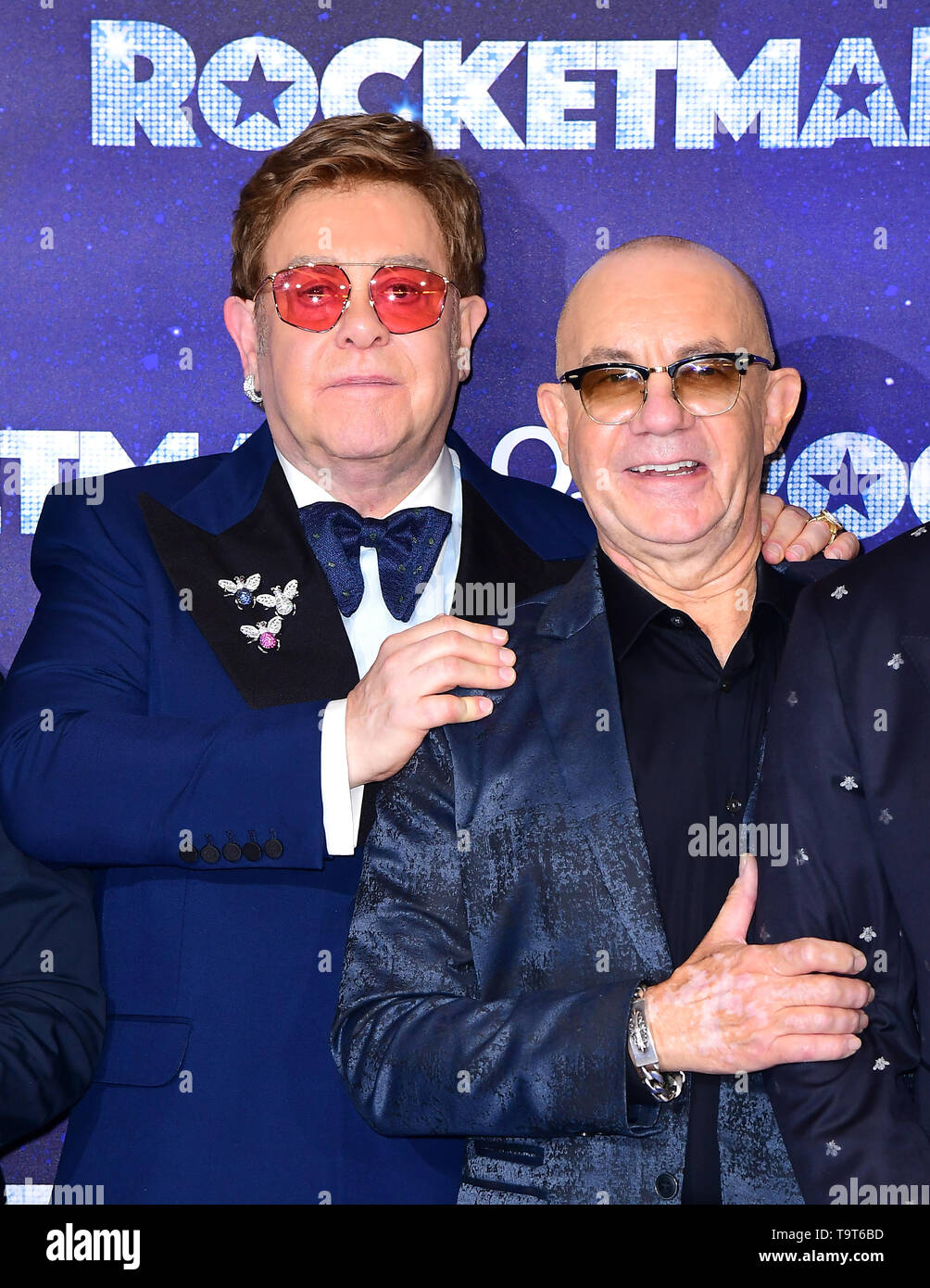 Elton John et Bernie Taupin qui fréquentent le Rocketman UK Premiere, à l'odéon Luxe, Leicester Square, Londres. Banque D'Images