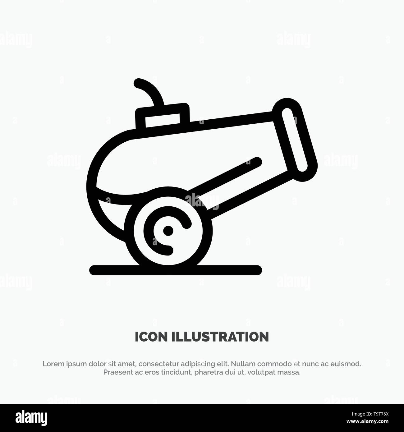 Canon, l'icône de la ligne du vecteur d'armes nucléaires Illustration de Vecteur