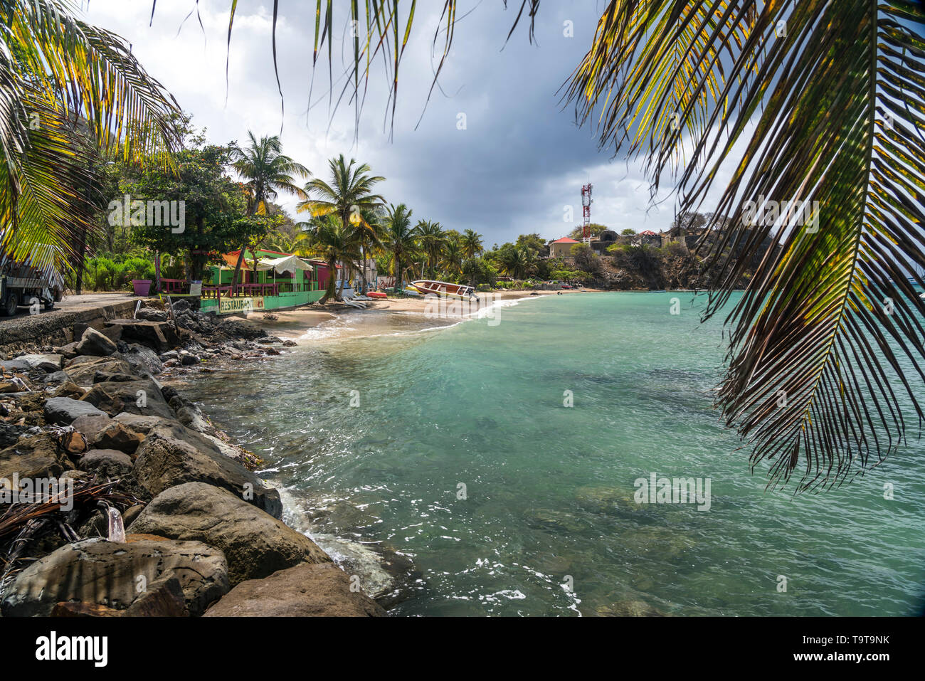 Restaurant La cas aux Epice am Strand plage de la colline, l'île de Terre-de-Haut, Les Saintes, Guadeloupe, Caraïbes, Frankreich | Restaurant La Cas Banque D'Images