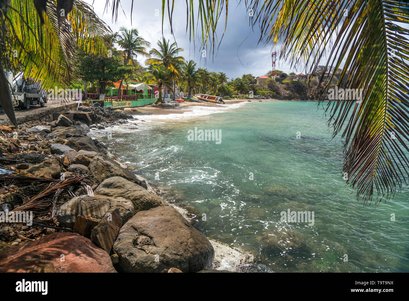 Restaurant La cas aux Epice am Strand plage de la colline, l'île de Terre-de-Haut, Les Saintes, Guadeloupe, Caraïbes, Frankreich | Restaurant La Cas Banque D'Images