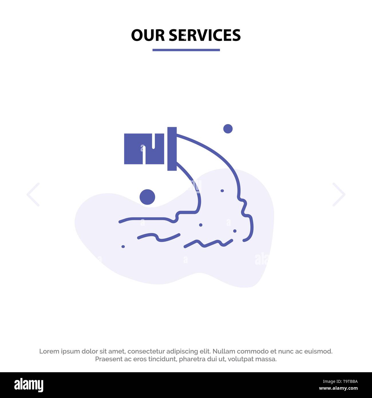 Nos Services Pipe, Pollution, eaux usées, déchets radioactifs, icône glyphe solide modèle de carte Web Illustration de Vecteur