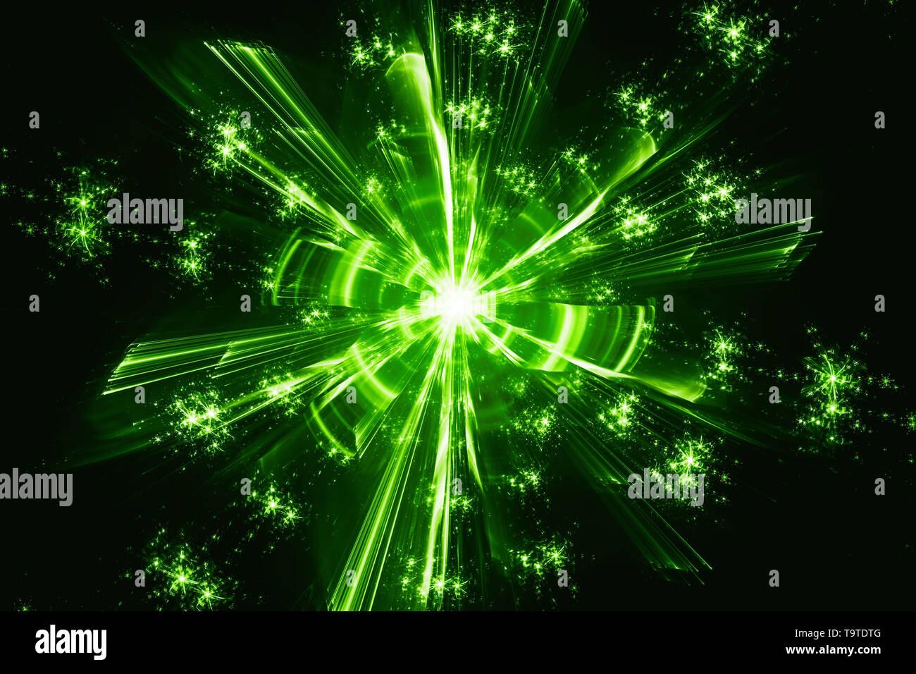 Lumineux vert fractale générée par ordinateur quantique, abstract, rendu 3D Banque D'Images