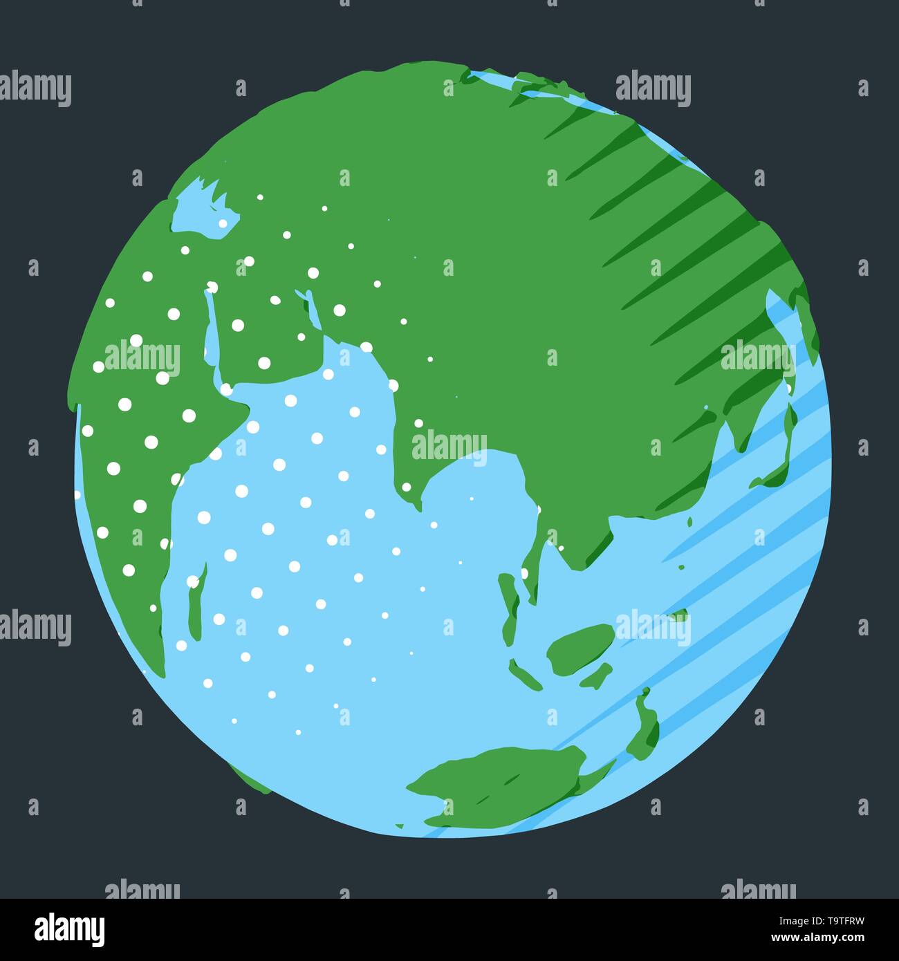 Continent Eurasie sur globe dans le style comique avec pois et rayures comme concept de géographie Banque D'Images