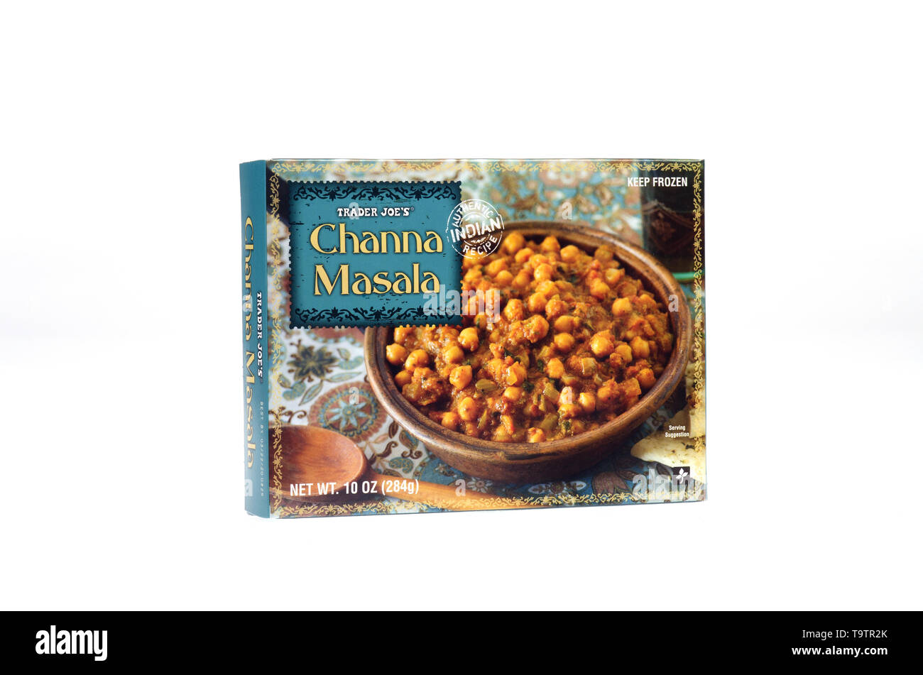 Trader Joe's channa masala frozen food box Banque D'Images