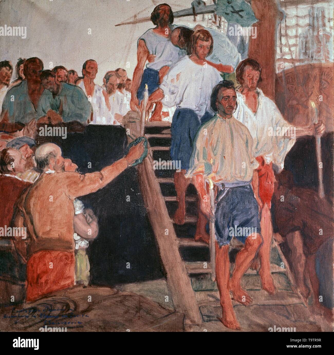 JUAN Sebastian Elcano, NAVEGANTE ESPAÑOL. GUETARIA 1476-1526 EL REGRESO A SEVILLA DE Juan Sebastian Elcano , 1919 REGRESO DE EL CANO OLÉO DE ELIAS SALAVERRIA (BOCETO) AYUNTAMIENTO DE GUETARIA ATENCION : AUTOR CONTEMPORANEO SUJETO A COPYRIGHT ©. EL CLIENTE DERNIÈRE ES RESPONSABLE DE LA GESTION DE LOS DERECHOS DE AUTOR CON LAS SOCIEDADES EXISTENTES DE GESTION DE DROITS O DIRECTAMENTE con los organismos titulares de los mismos. Auteur : ELIAS SALAVERRIA (1883-1952). Banque D'Images