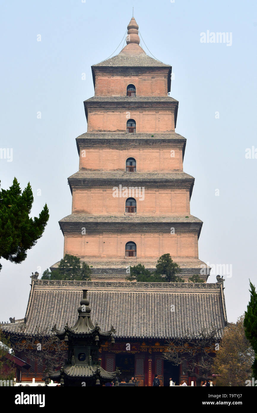 Daci'en Temple komplex, Dàcí'ēn Sì, Giant Wild Goose Pagoda ou Big Wild Goose Pagoda, Dàyàn tǎ, Xi'an, Hszian, Chine, Asie, Site du patrimoine mondial de l'UNESCO Banque D'Images