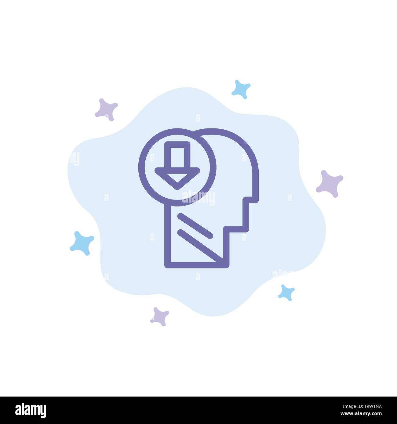 Flèche, Head, en connaissances, en bas l'icône bleue sur fond de nuage abstrait Illustration de Vecteur