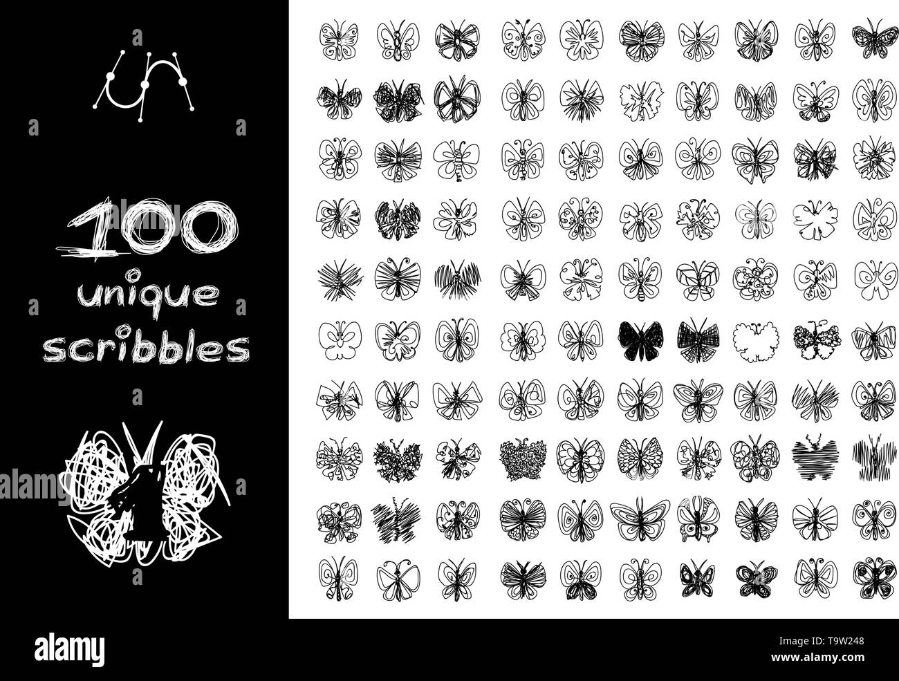 Vector black 100 gribouillis objets définir isolated on white Illustration de Vecteur