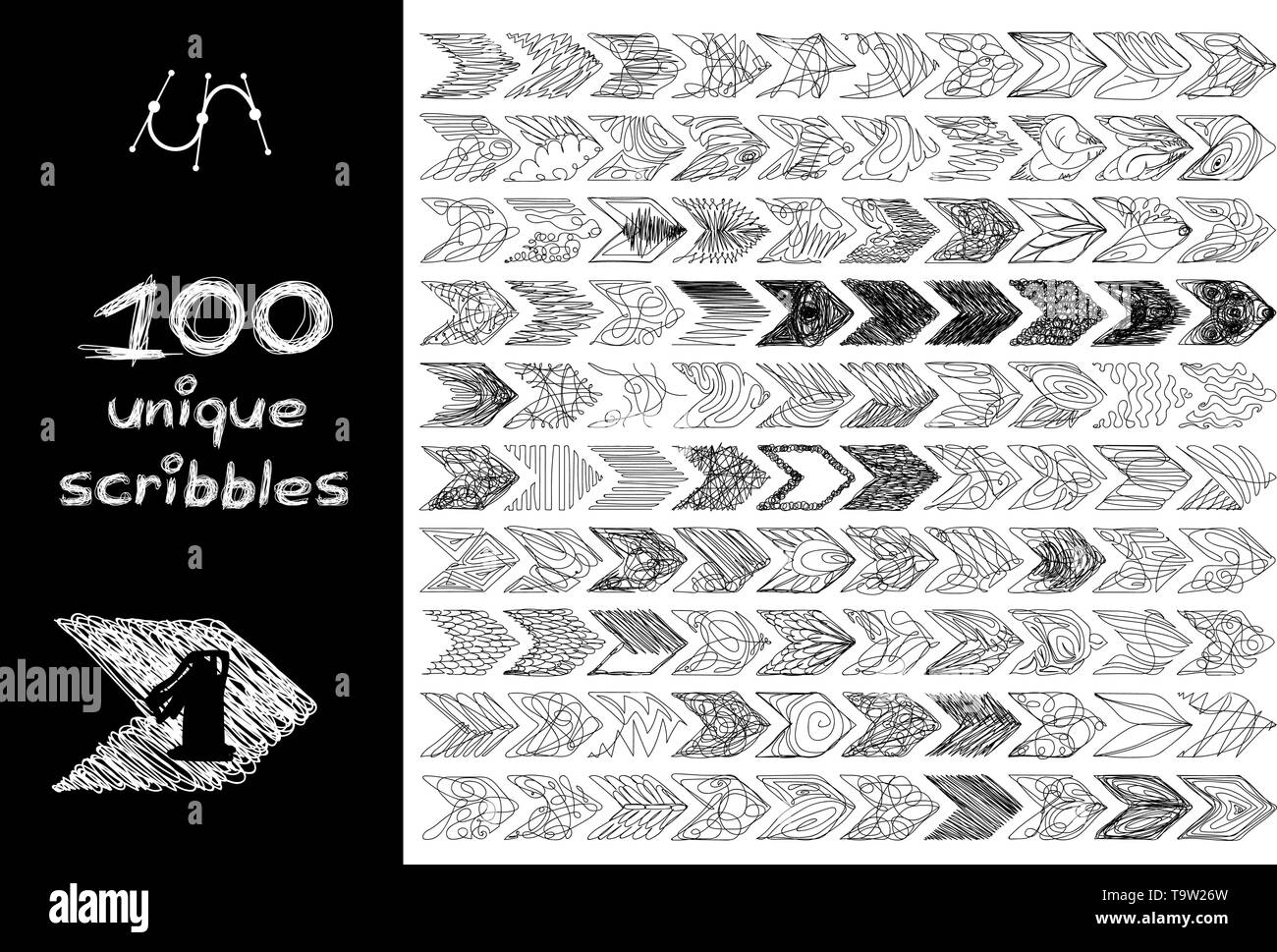 Vector black 100 gribouillis objets définir isolated on white Illustration de Vecteur