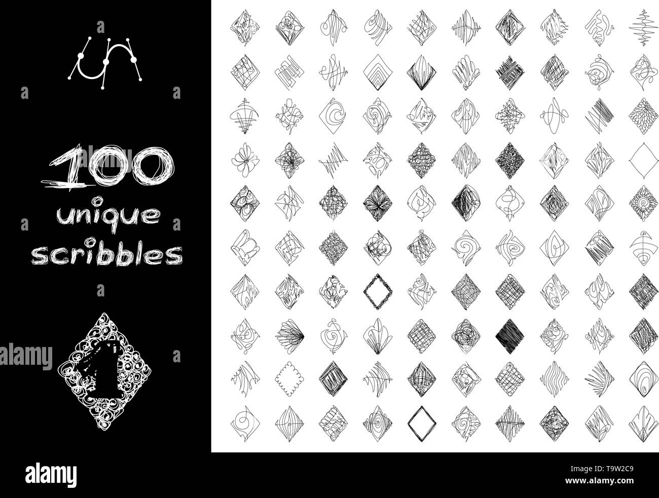 Vector black 100 gribouillis objets définir isolated on white Illustration de Vecteur