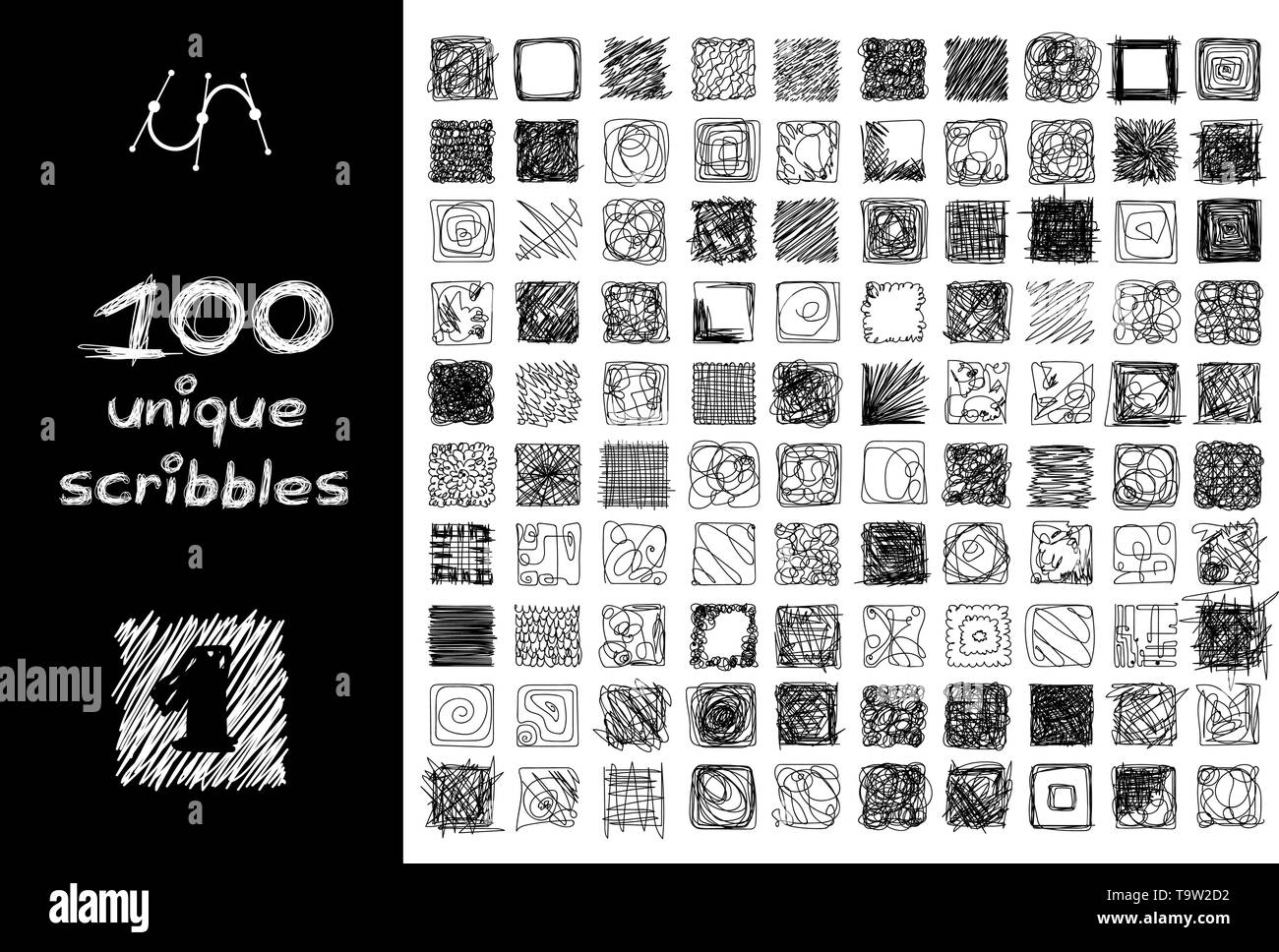 Vector black 100 gribouillis objets définir isolated on white Illustration de Vecteur