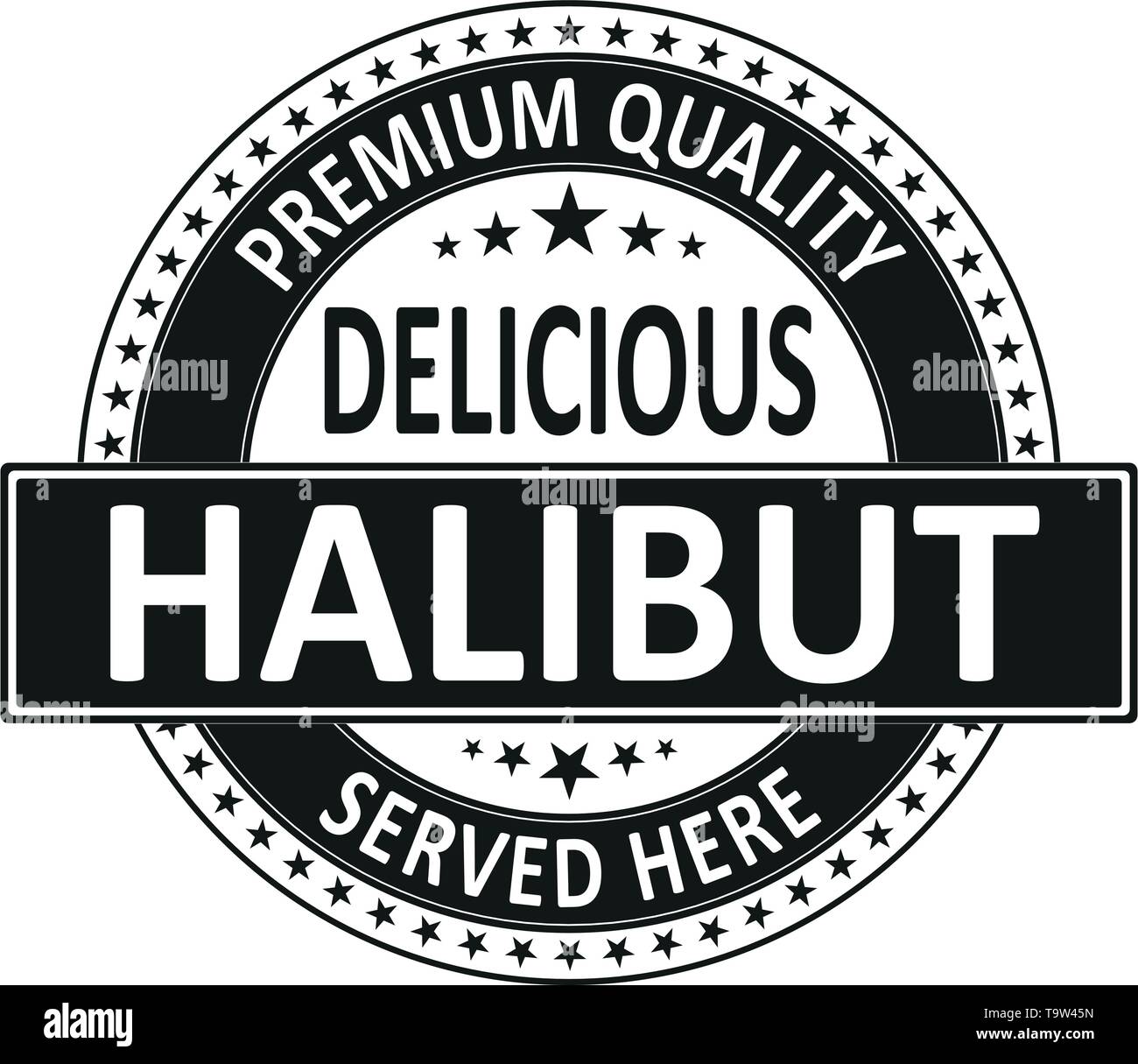Restaurant de fruits de mer Hailbut Vintage Web Menu Stamp Illustration de Vecteur