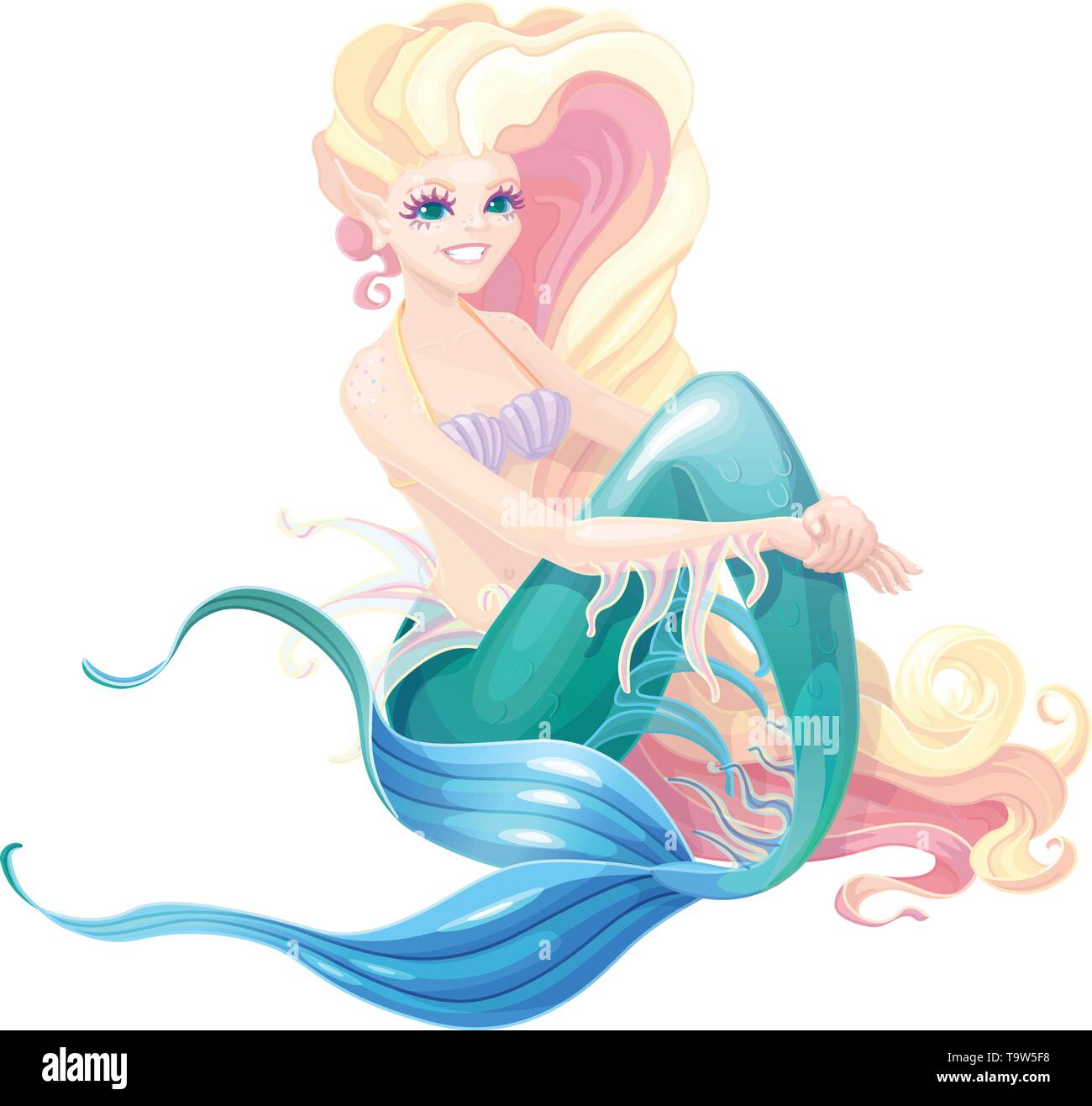 Vector cartoon cute Fairy sirène assise sur la mer Illustration de Vecteur