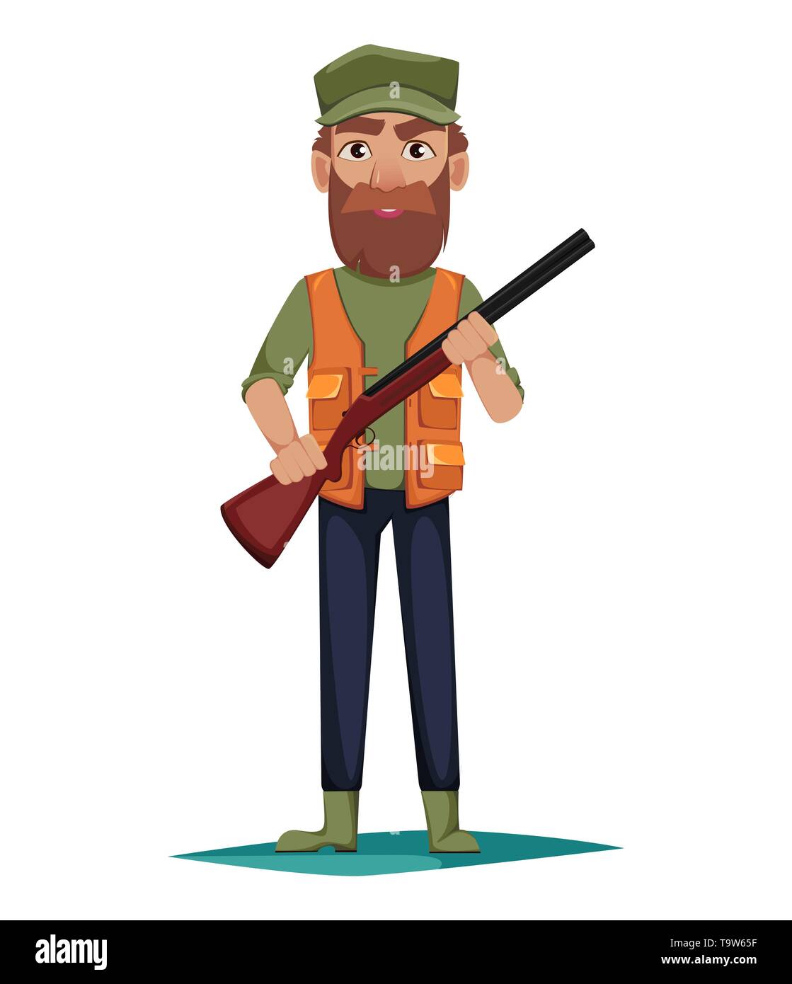 L'homme chasseur personnage avec un fusil. Vector illustration isolé sur fond blanc Illustration de Vecteur