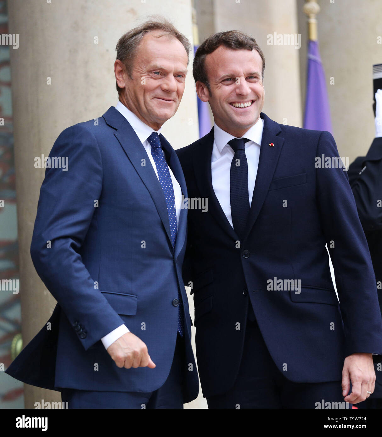 Paris, France. 20 mai, 2019. Le président français, Emmanuel Macron (R) se réunit avec les visites du Président du Conseil européen, Donald Tusk à l'Elysée à Paris, France, le 20 mai 2019. Credit : Gao Jing/Xinhua/Alamy Live News Banque D'Images
