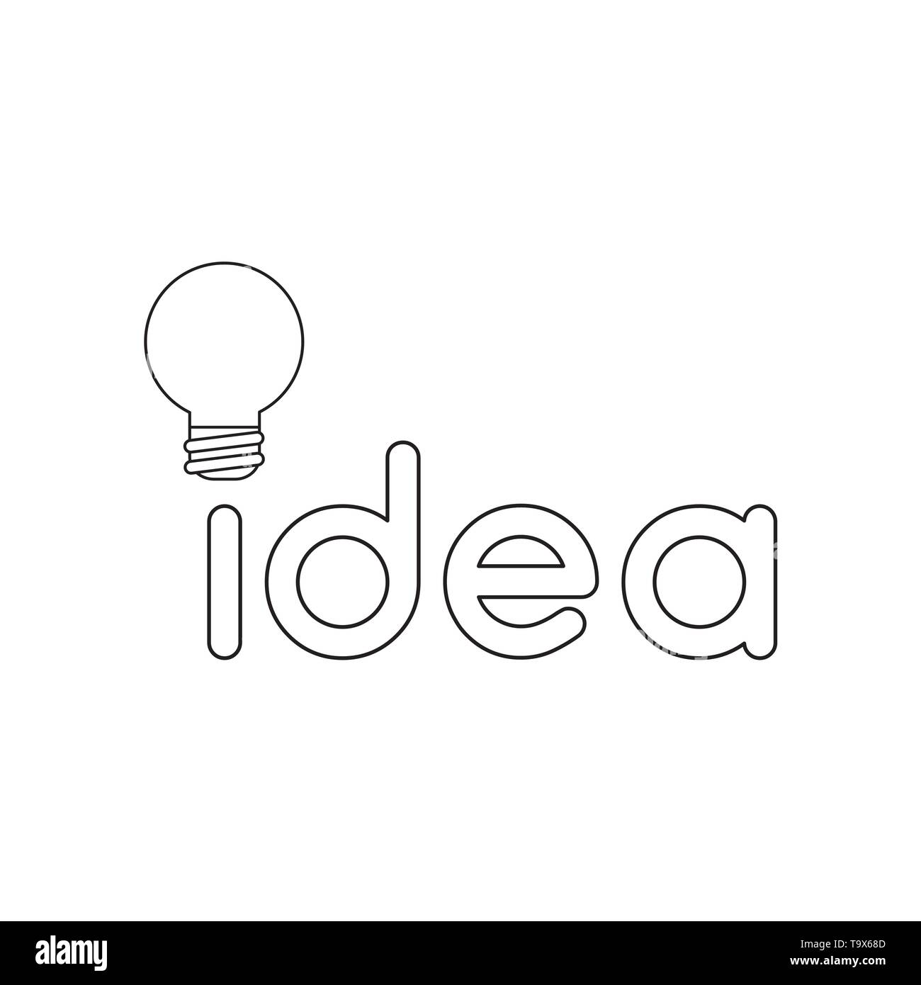 Icône vecteur concept d'idée mot avec ampoule. Contours noirs. Illustration de Vecteur
