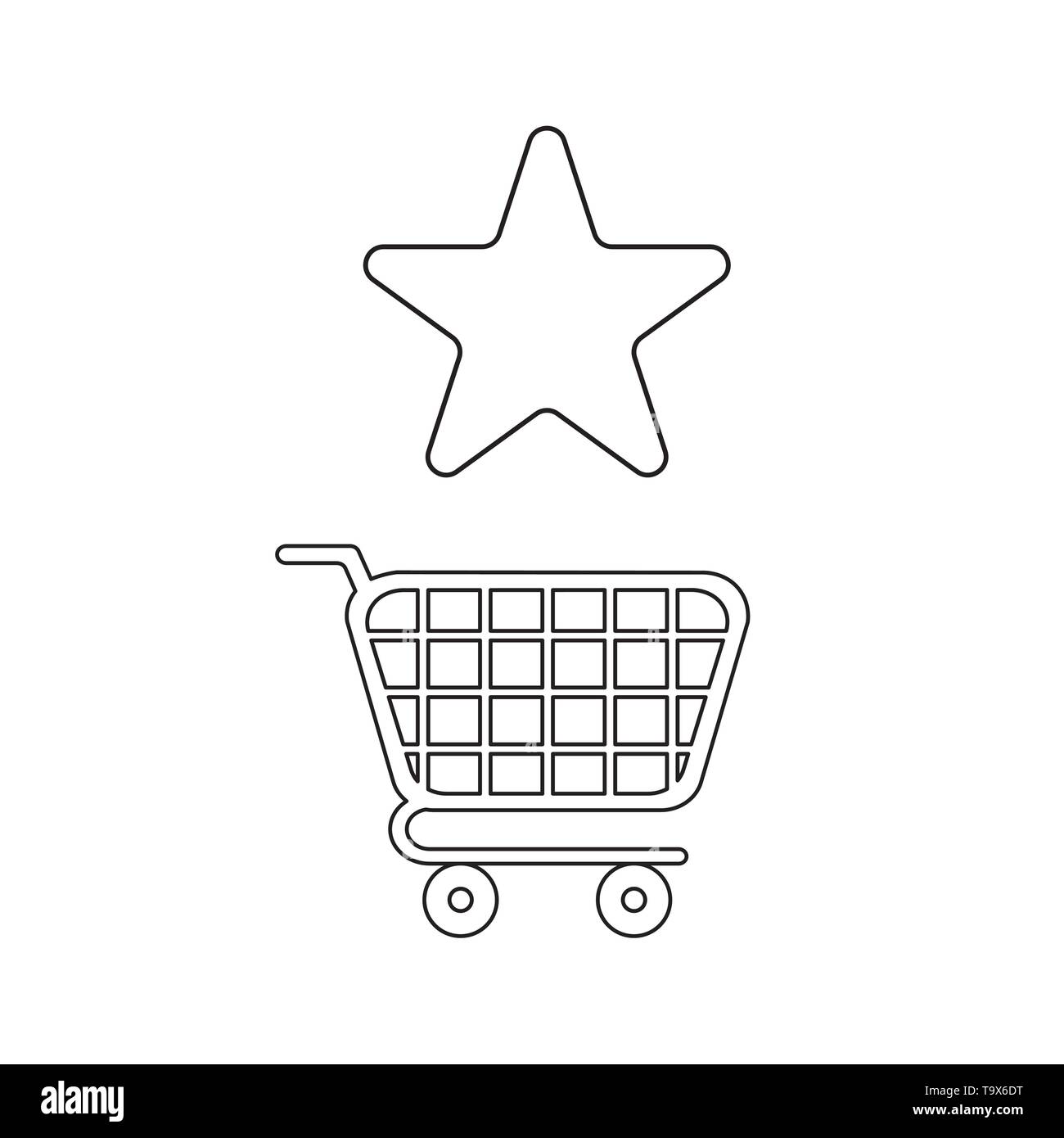 Icône vecteur concept de star avec panier. Contours noirs. Illustration de Vecteur