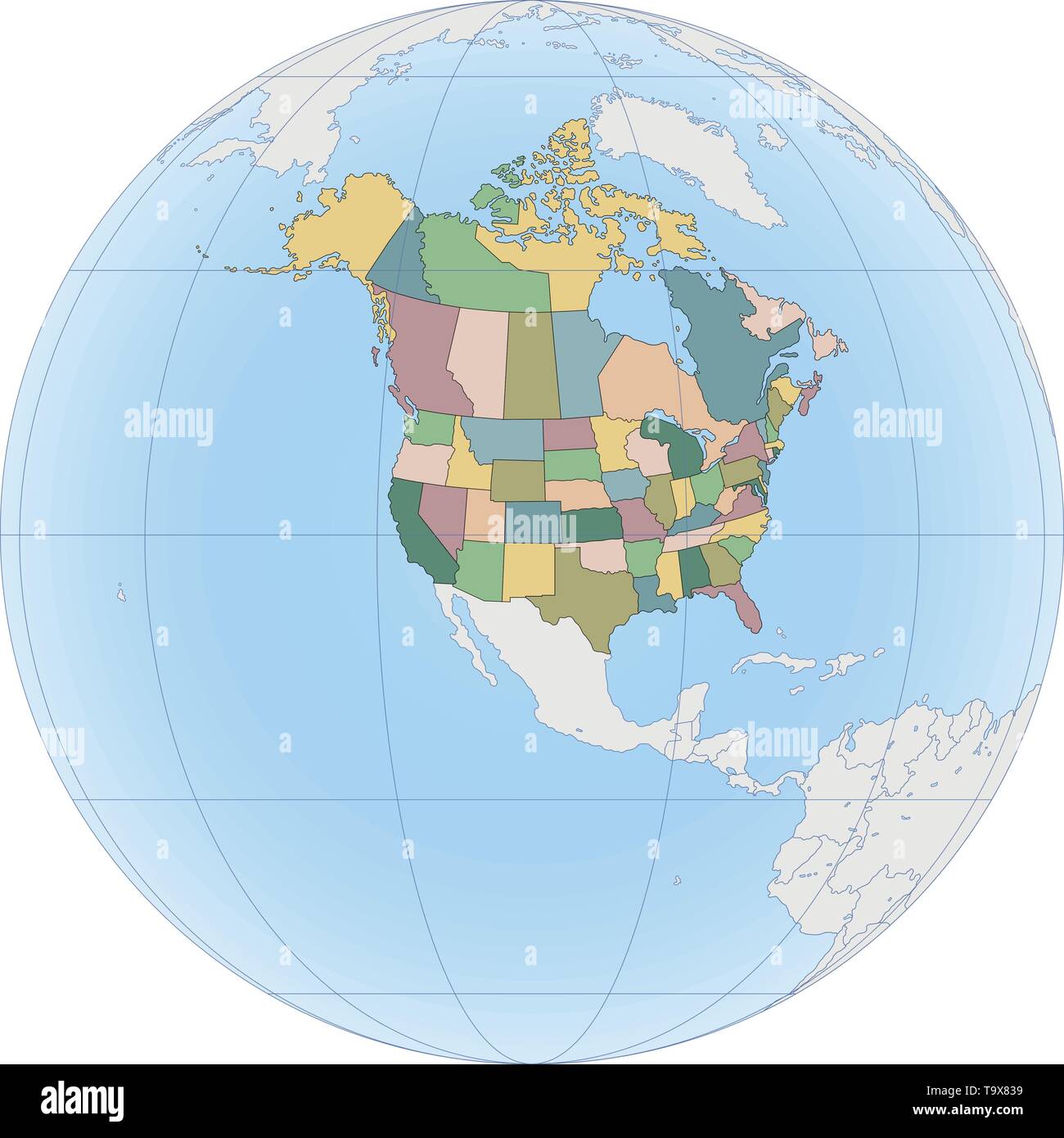 La carte de l'Amérique du Nord avec les États-Unis et le Canada Illustration de Vecteur
