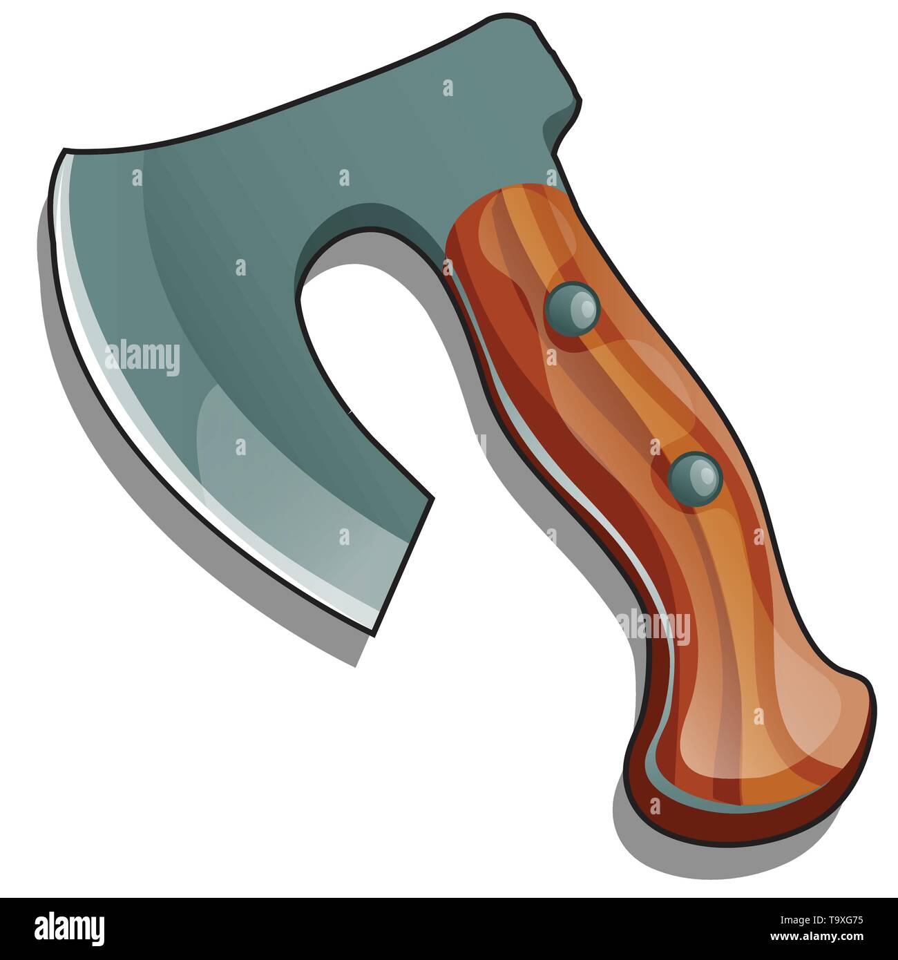 Axe en acier avec poignée en bois isolé sur fond blanc. Cartoon Vector illustration close-up. Illustration de Vecteur