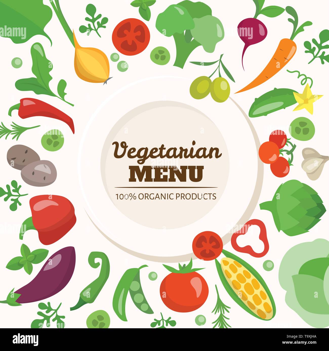 Vector poster avec éléments d'aliments végétariens. Bon pour menu. Illustration de Vecteur