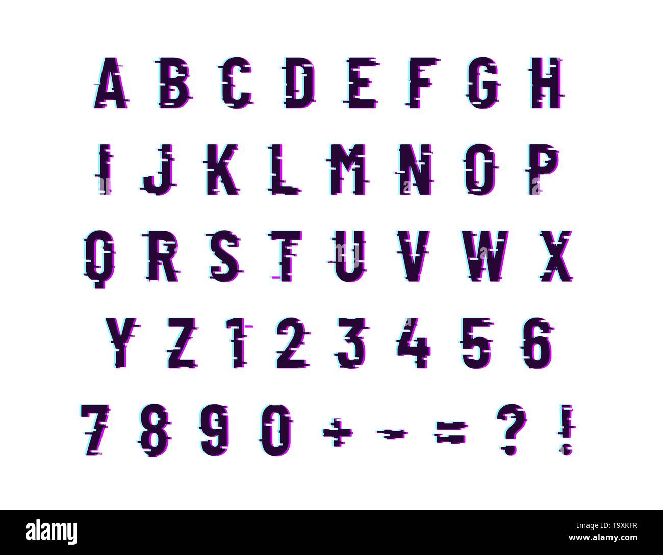 Distorsion ordinateur Glitch font, en lettres isolated on white Illustration de Vecteur