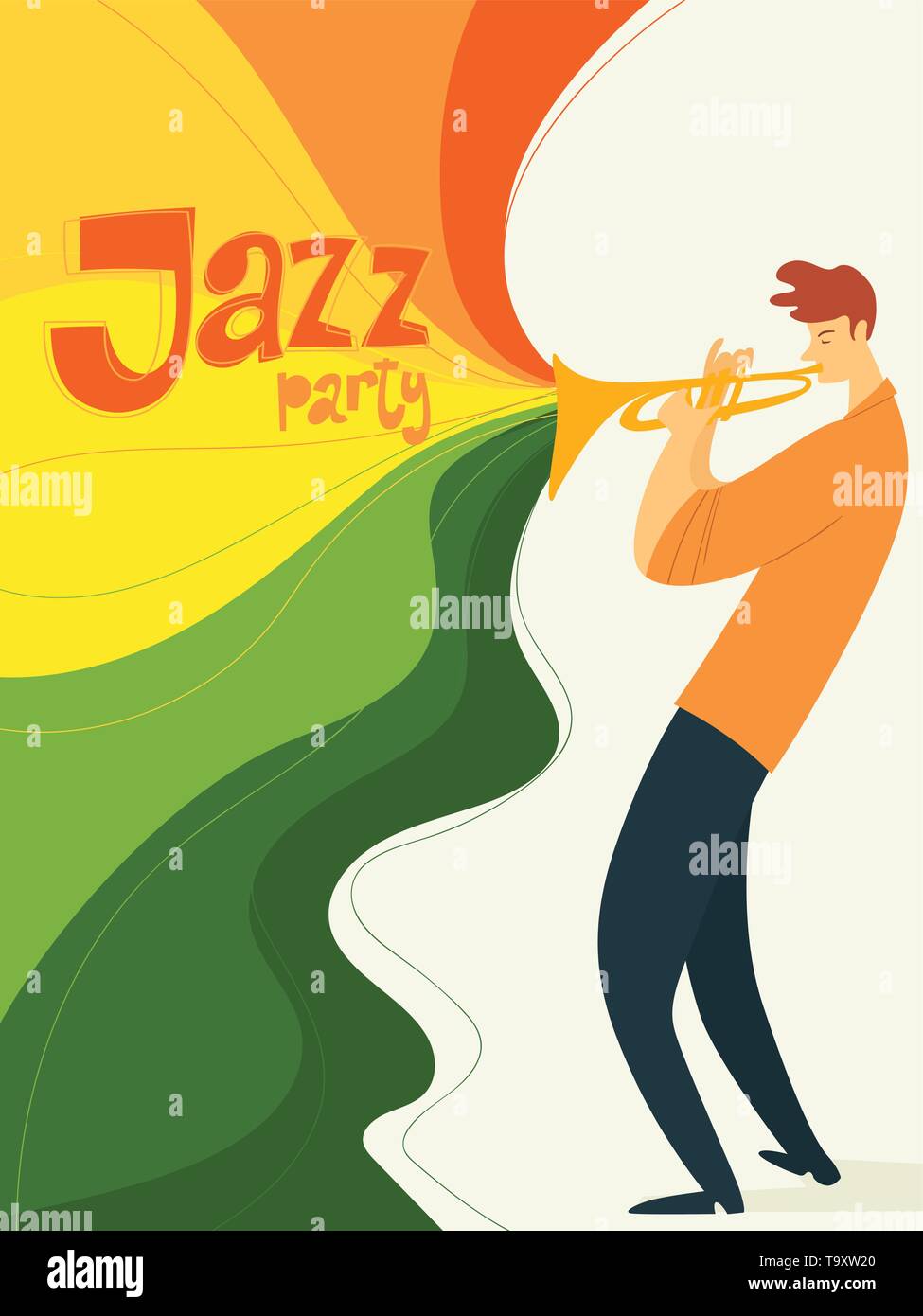 Parti avec l'affiche de jazz vecteur musician playing trumpet Illustration de Vecteur