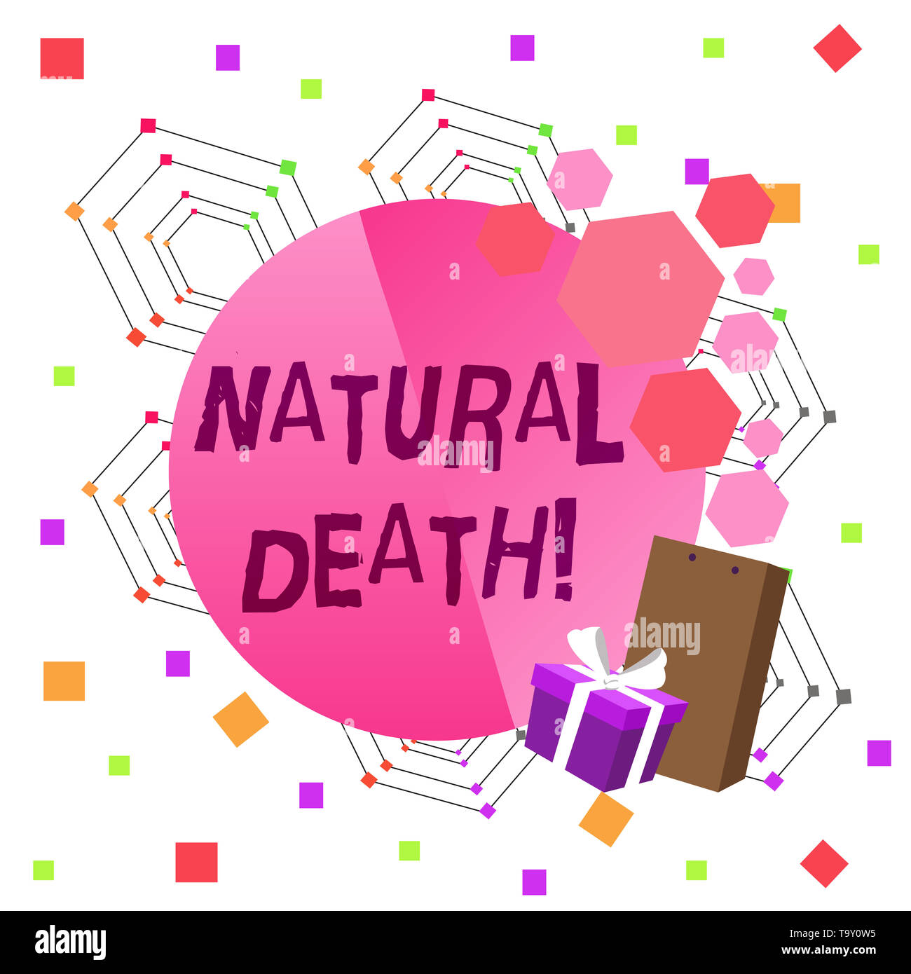 Main conceptuel écrit, indiquant la mort naturelle. Signification du concept qui se produisent dans le cours de la nature et de causes naturelles de l'affiche de la carte de Vœux Pac Cadeaux Banque D'Images