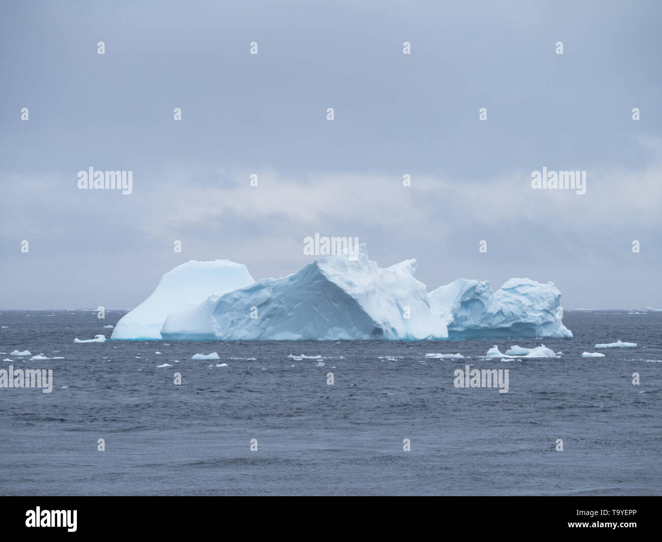 Un iceberg bleu flottant dans l'océan du sud près de l'Antarctique. A l'image exemplaire de l'espace. Banque D'Images