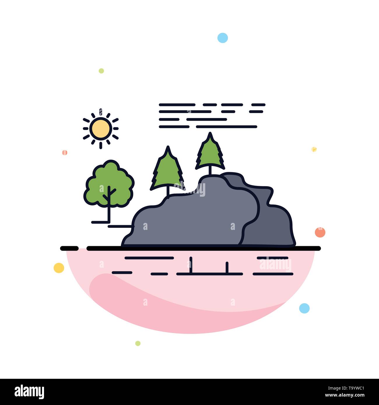 Hill, paysage, nature, montagne, télévision pluie vecteur Icône Couleur Illustration de Vecteur