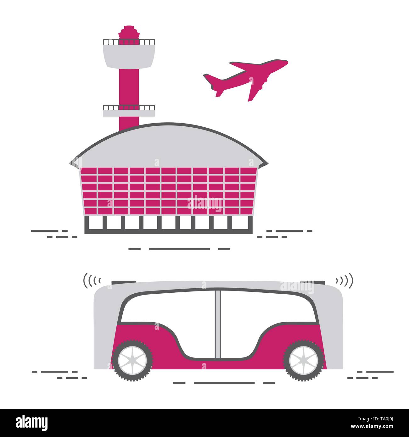 L'auto-conduite transport de passagers à l'aéroport. Bus automatique, véhicule autonome, sans conducteur de bus. Les progrès scientifiques et techniques. Nouvelles techn Illustration de Vecteur