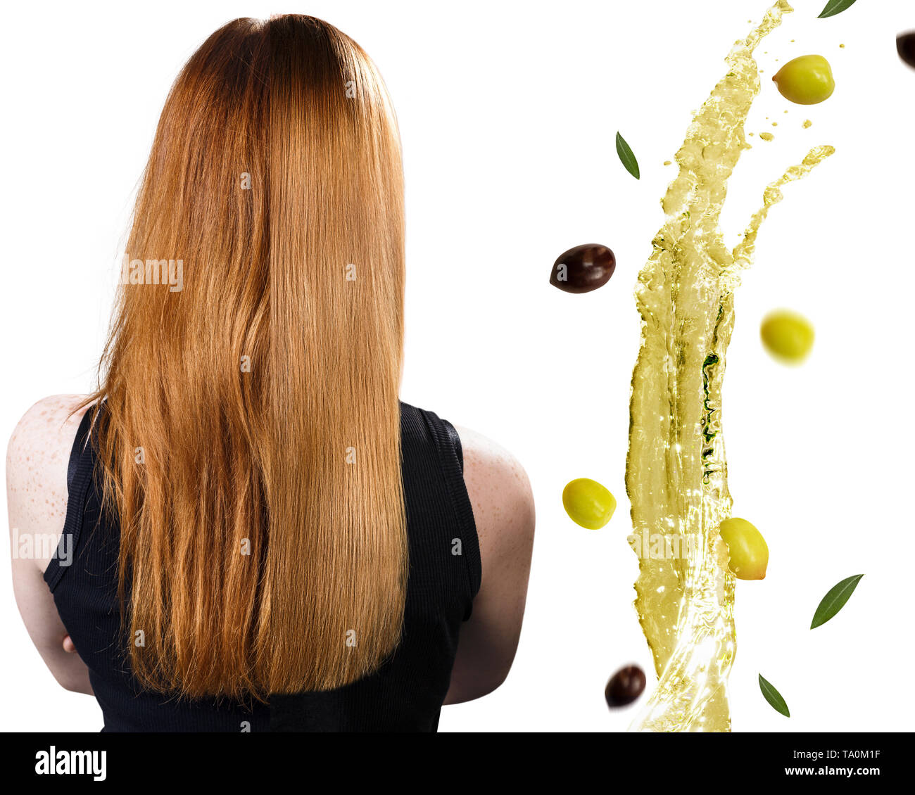 Cheveux avant et après le traitement par thérapie d'huile. Banque D'Images