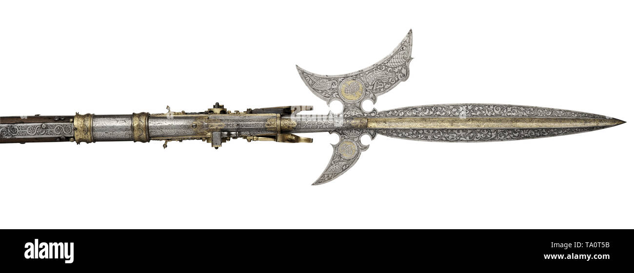 Combinaison Wheellock hallebarde et canon double pistolet, par B., un Allemand, probablement vers 1628, Saxon Banque D'Images