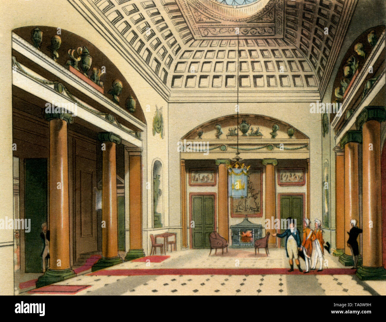 The Entrance Hall, Carlton House, c1808-1810. Un imprimé du microcosme de Londres, de William Henry Pyne (1770-1843). Illustré Thomas Rowlandson (1756-1827) et Auguste Charles Pugin (1762-1832). Carlton House est mieux connu comme la résidence de ville du Prince Regent, plus tard le roi George IV (1762-1830). Son architecte principal était Henry Holland (1745-1806). Banque D'Images