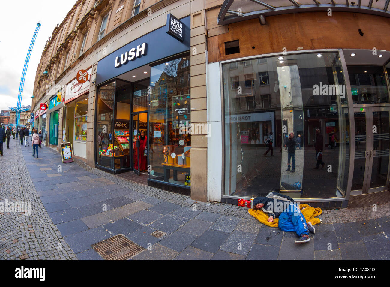 Fargate Sheffield, vue fisheye Banque D'Images
