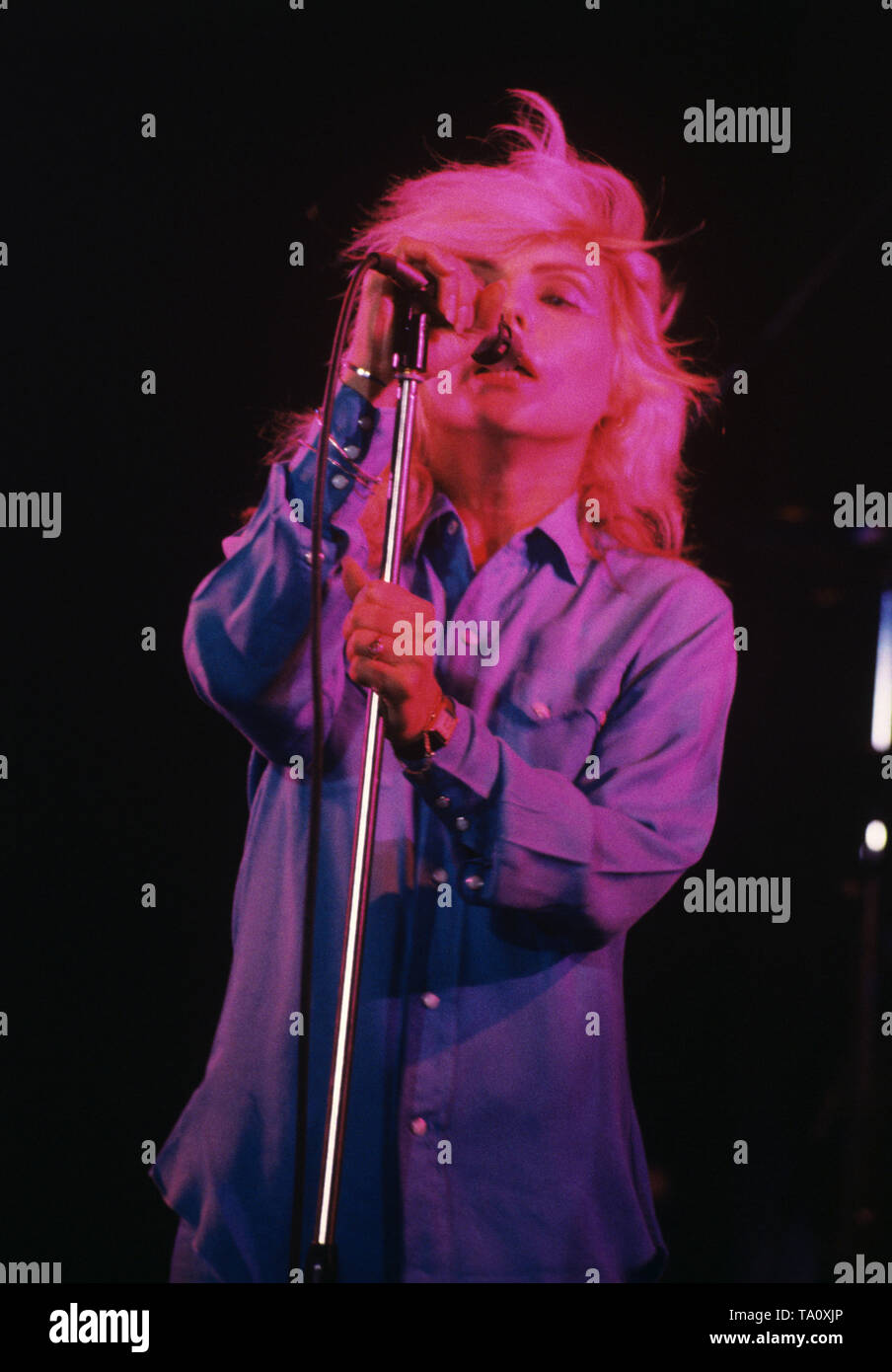 NIJMEGEN, Pays-Bas - 04 SEPTEMBRE : Debbie Harry de Blondie effectue live Vereeniging à Nimègue, aux Pays-Bas le 4 septembre 1978 (photo de Gijsbert Hanekroot) *** légende locale *** Debbie Harry de Blondie Banque D'Images