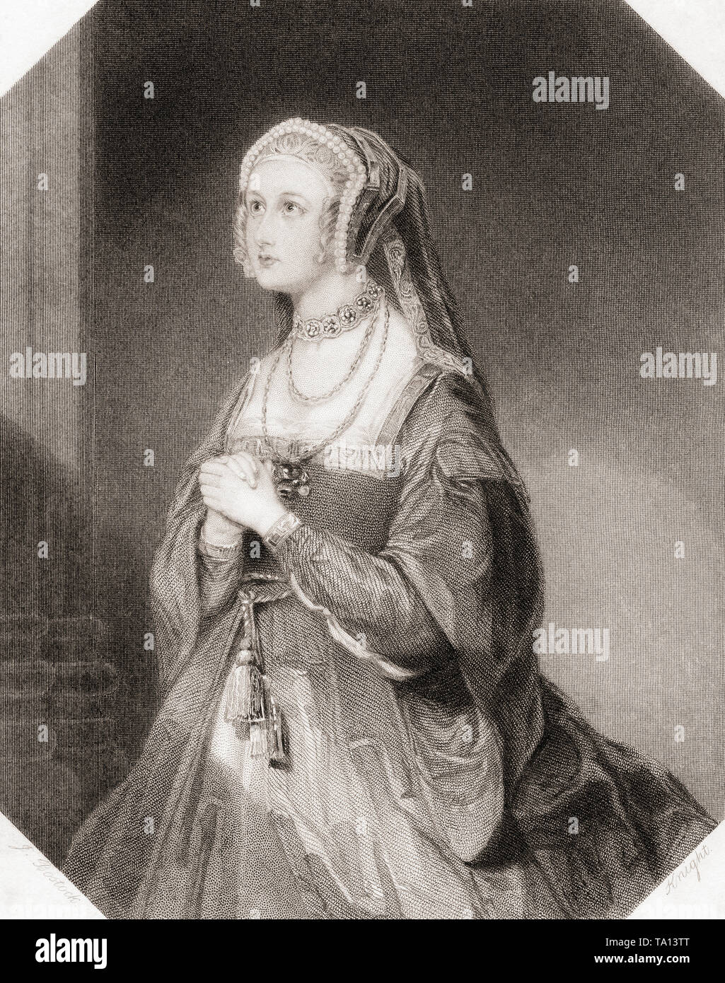 Anne Bullen. Personnage féminin principal de la pièce de Shakespeare Henry VIII. Galerie de Shakespeare, publié c.1840. Banque D'Images