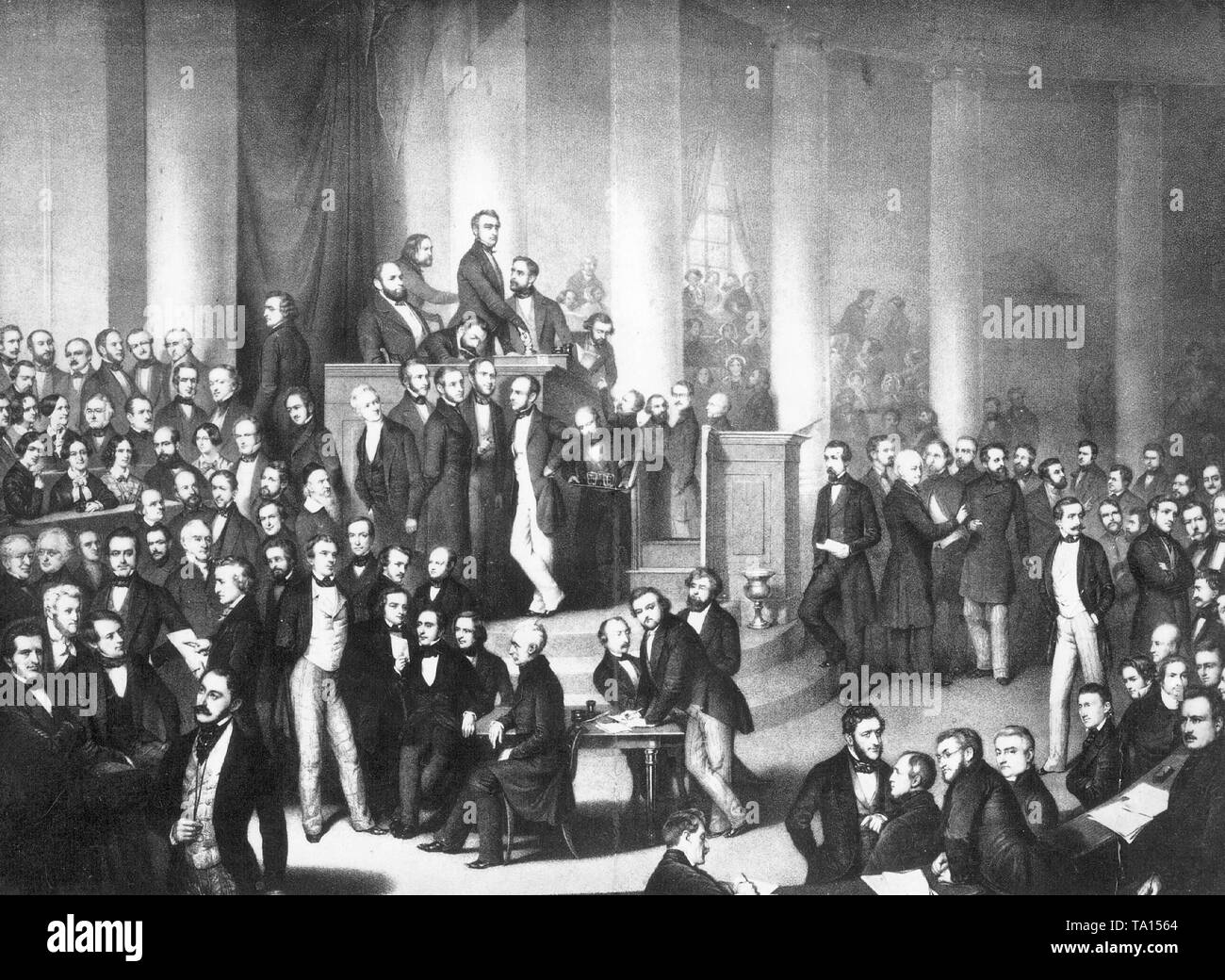 Les représentants de l'Assemblée nationale constituante allemande à St Paul's Church in Frankfurt am Main sur une peinture contemporaine. Banque D'Images