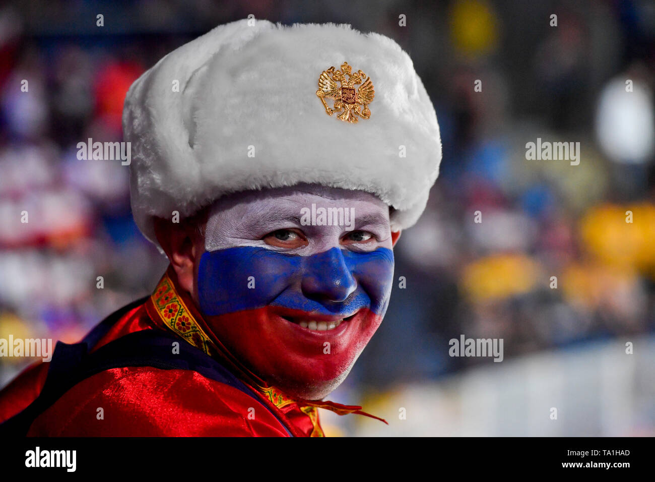 Bratislava, Slovaquie. 21 mai, 2019. Fans de la Russie en action pendant le match entre la Suède et la Russie au sein de l'IIHF 2019 Championnat du monde à Bratislava, Slovaquie, le 21 mai 2019. Photo : CTK Vit Simanek/Photo/Alamy Live News Banque D'Images
