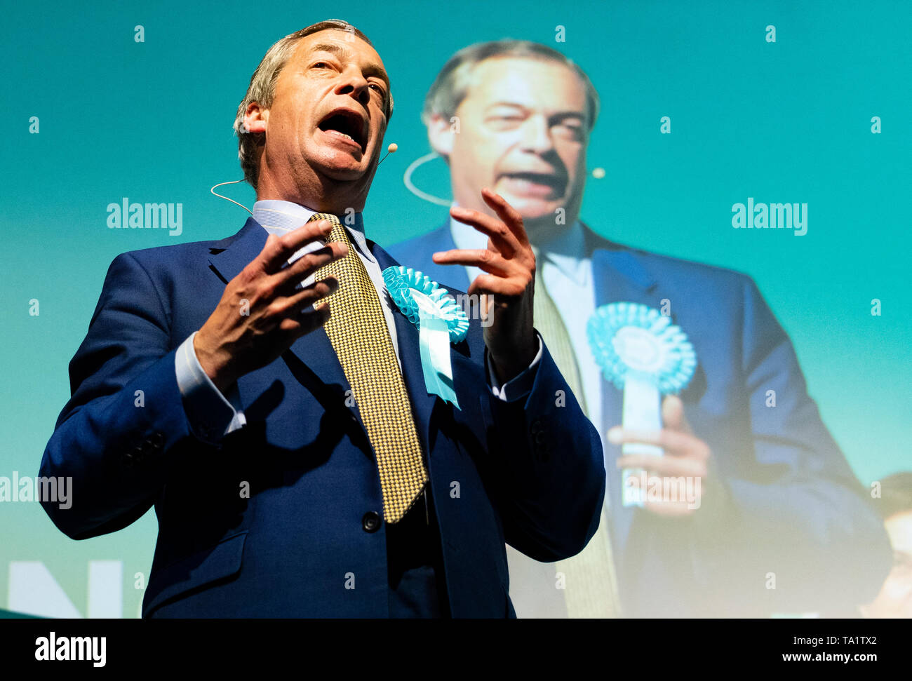 Paris 17 mai 2019. Nigel Farage à Édimbourg pour un rassemblement avec les Brexit PartyÕs aux candidats aux élections européennes. Tenue à l'échange de maïs dans l'EC Banque D'Images