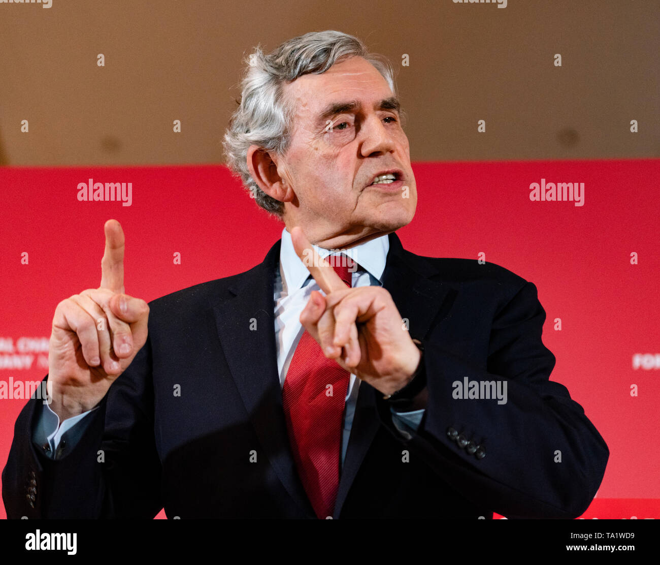 L'ancien premier ministre Gordon Brown au lancement de la main-d'Écossais campagne Élections européennes au Phare à Glasgow, mai 2019. Banque D'Images